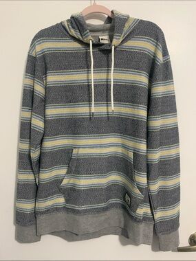 Y2K Quiksilver Gray Striped Hooded Pullover mens large
